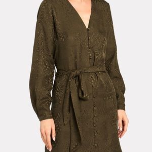 Intermix Silk Jacquard Dress Olive Green